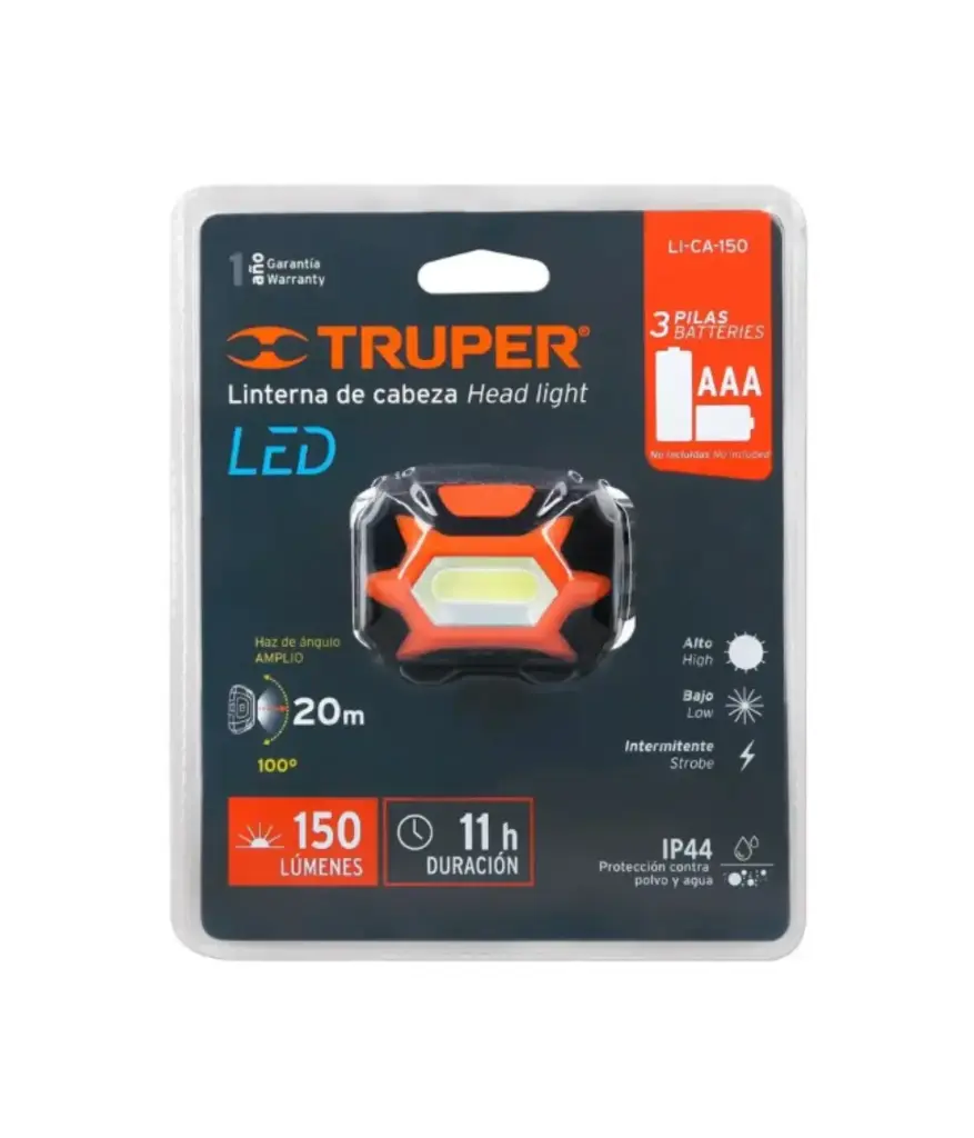 Linterna p/casco TRUPER manos libres pila 3 AAA 150 Lumenes
