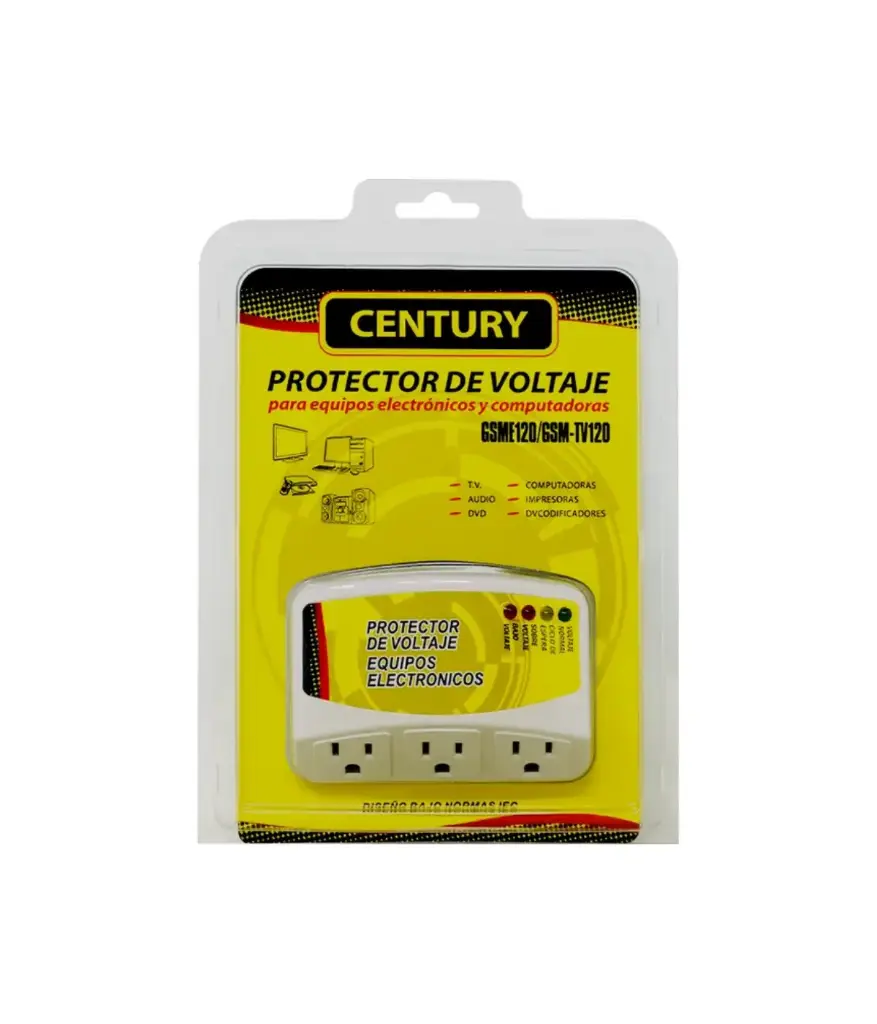 Toma Protector Voltaje 3serv. 120V 12A /GSM-TV120 CENTURY (TV,computadoras,impresoras,etc)