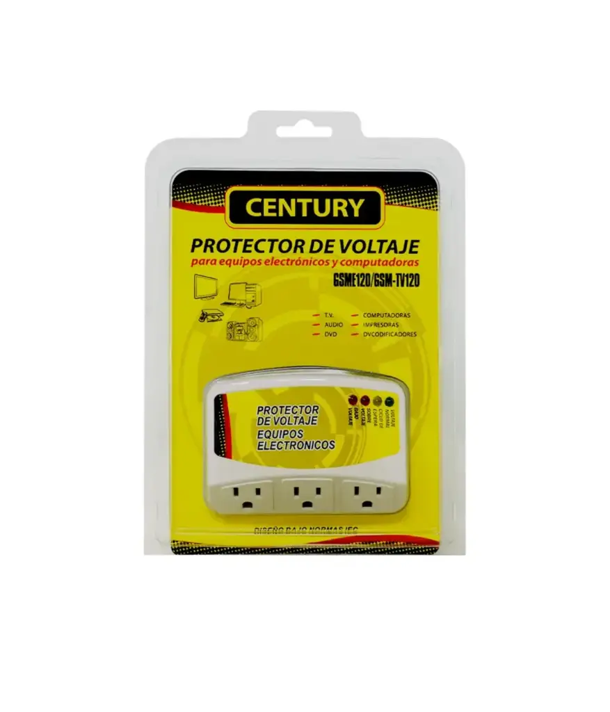 Toma Protector Voltaje 1serv. 120V 12A /GSM-N120 CENTURY (TV,computadoras,impresoras,etc)