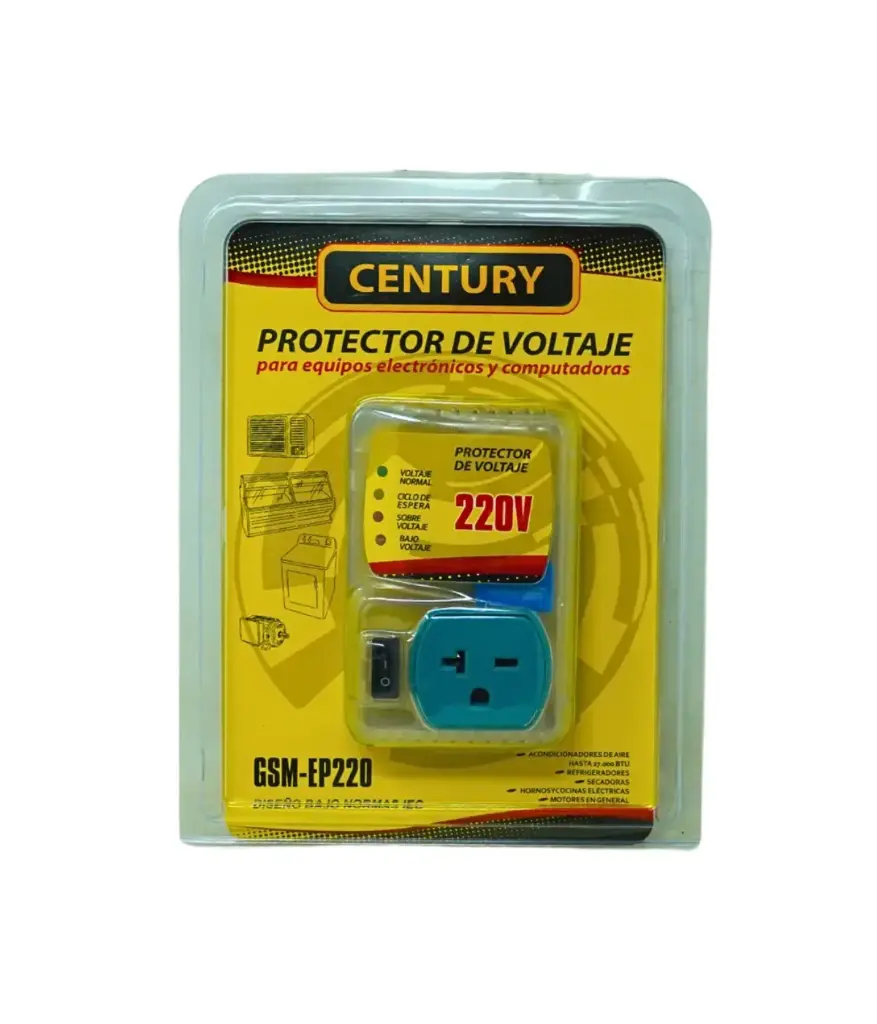 Toma Protector Voltaje 1serv. 220V 20A /GSM-EP220 CENTURY (Aires,refrigeradoras,motores,etc)
