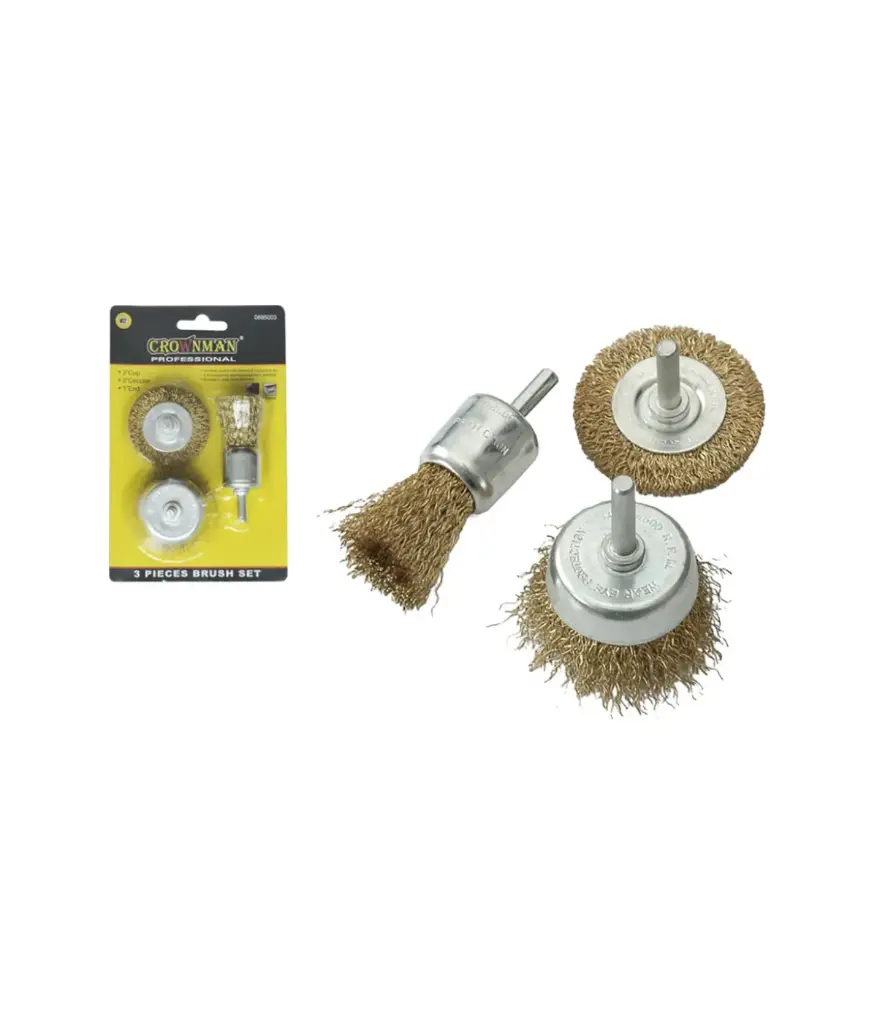 Cepillo de alambre juego (3PZA) p/taladro Crownman 0895003