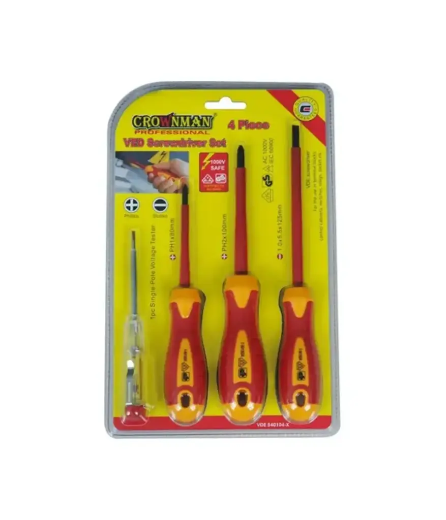 Destornillador (4 pzs) cuerpo aislado plano/estrella Crownman 0607224