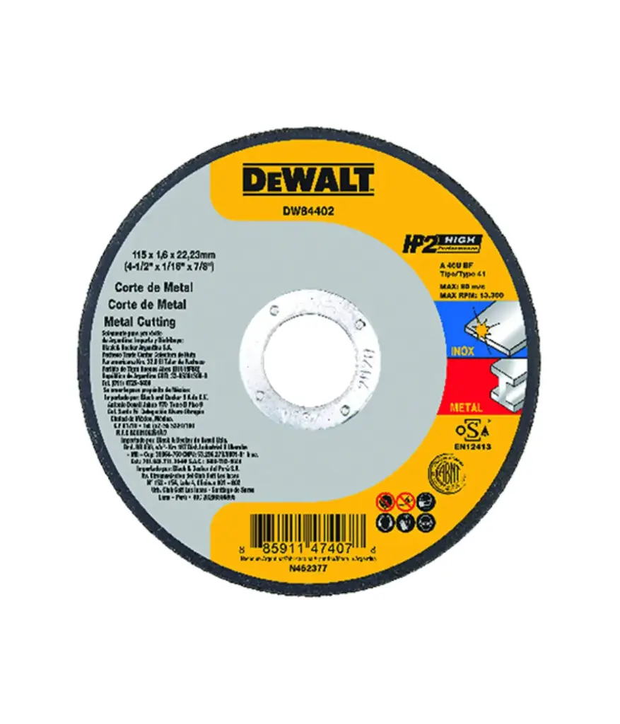 Disco de corte 4 1/2 x1/16 x 7/8 HP2 metal DEWALT