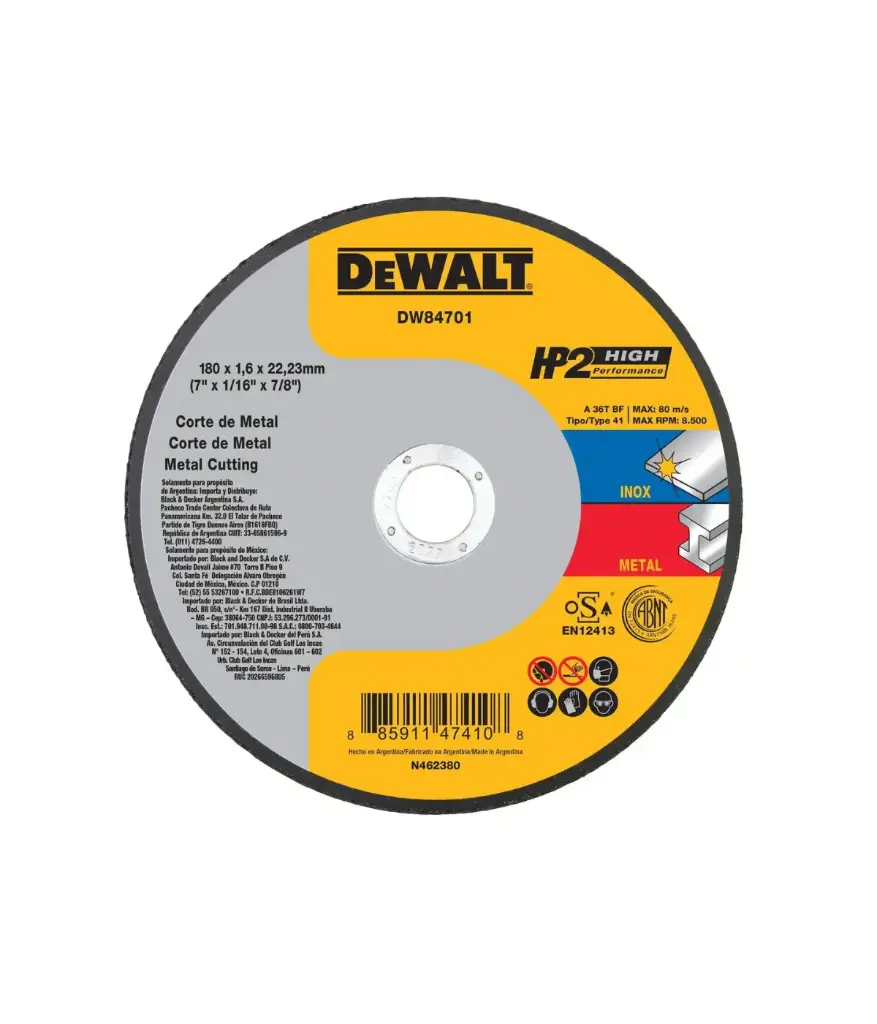Disco de corte 7x 1/16 x 7/8 HP2 metal DEWALT