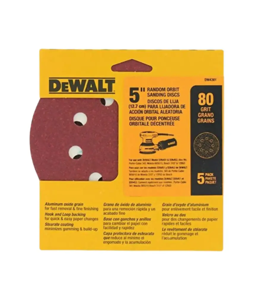 Lija disco 5" DEWALT (jgo 5 unid.) #80 p/Lijadora DW4301 (8hueco)