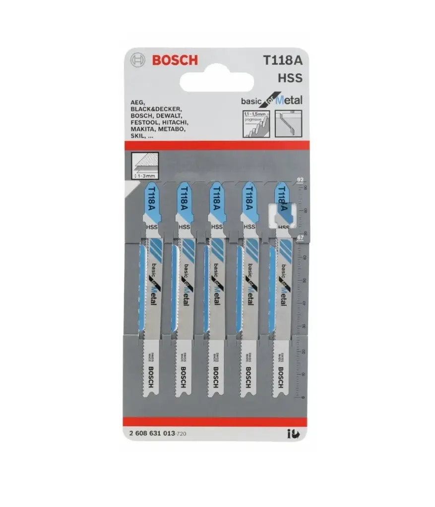 Sierra p/caladora p/metal (Jgo 5 unid) T118A HSS BOSCH