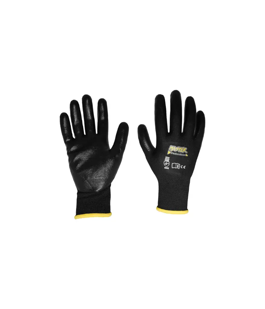 Guantes de lana M cubierto de brea MASTER (Negro filo amarillo)