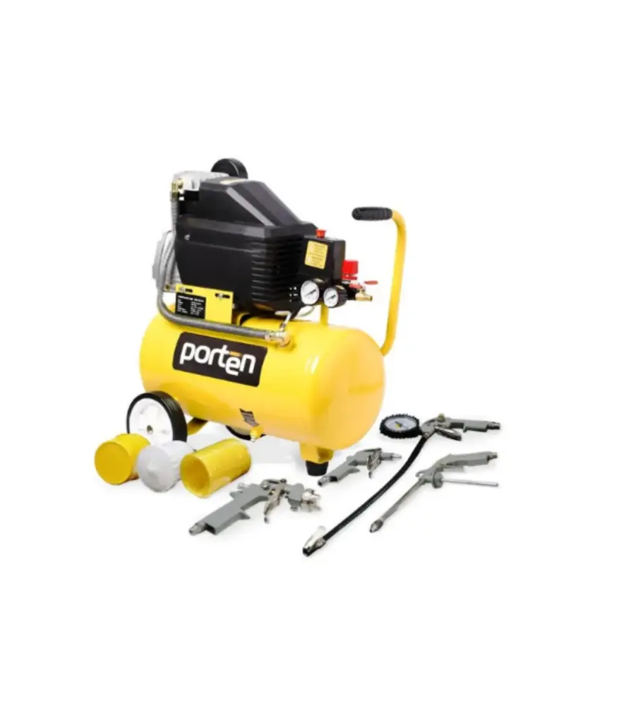 Compresor de aire (PCO-0224XK) 24 Lts 2HP + kit/accesories 5pzs PORTEN