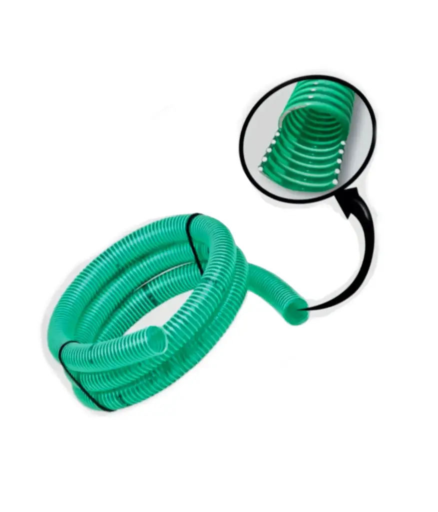 Manguera transparente anillada 1 1/2" VERDE (metro) /rollo 24 metro