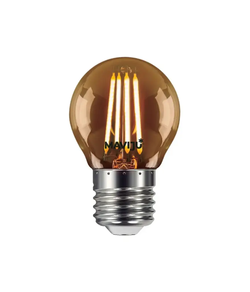 Foco LED Ambar miniglobo 4W E27 120V G45 MAVIJU luz calida 2200K