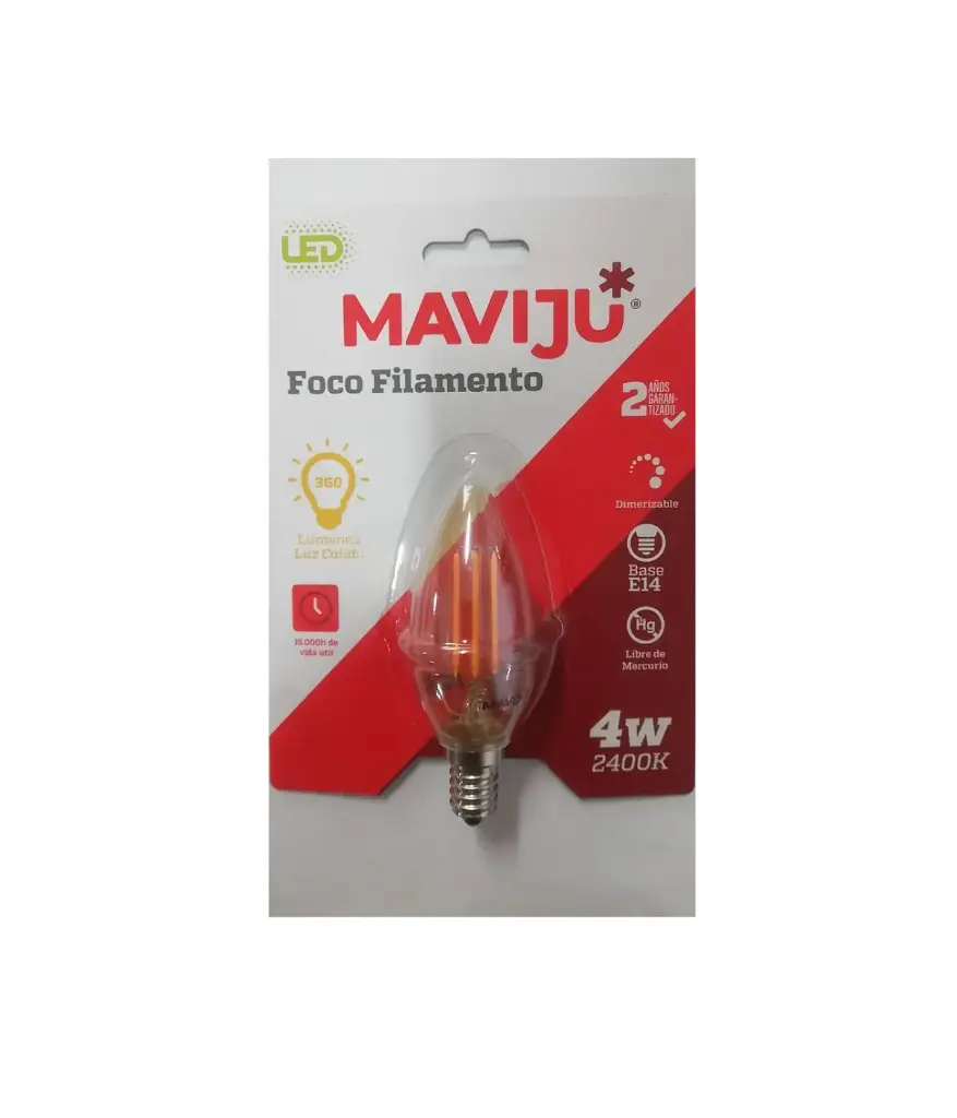 Foco LED Ambar Vela 4W E14 120V MAVIJU luz calida