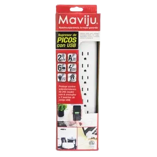 Regleta 6 servicios MAVIJU +2 USB 15A/2.1A U0601