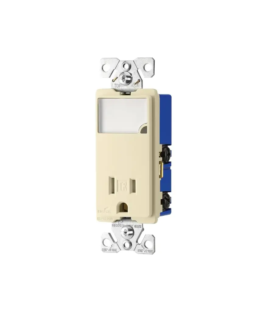 Tomacorriente p/empotrar Cooper + luz led c/sensor 15a 125v ( TR7735W )