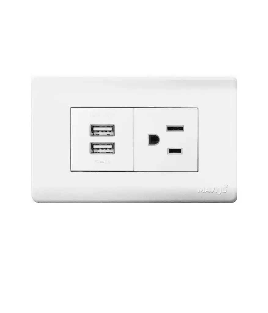 Tomacorriente polar/simple + 2 USB p/empotrar Blanco MAVIJU