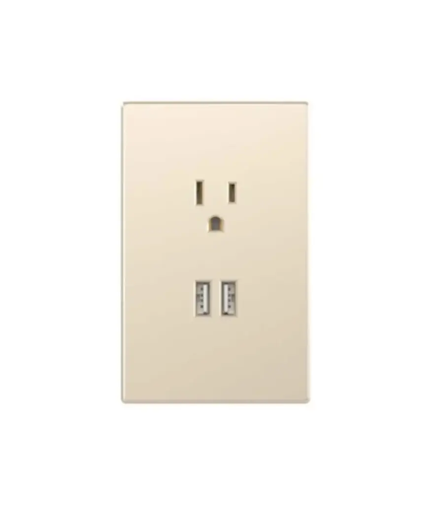 Tomacorriente polar/simple + 2 USB p/empotrar Champagne Optimus MAVIJU