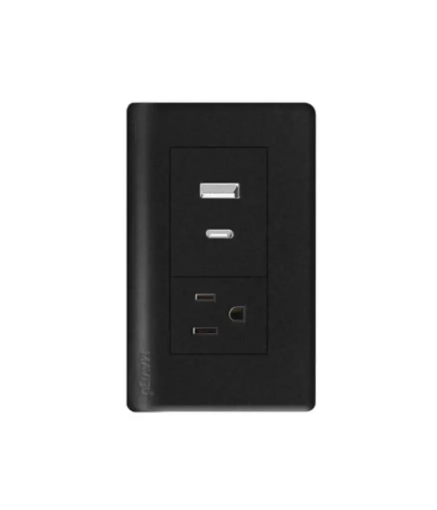 Tomacorriente polar/simple + 2 USB p/empotrar Negro MAVIJU