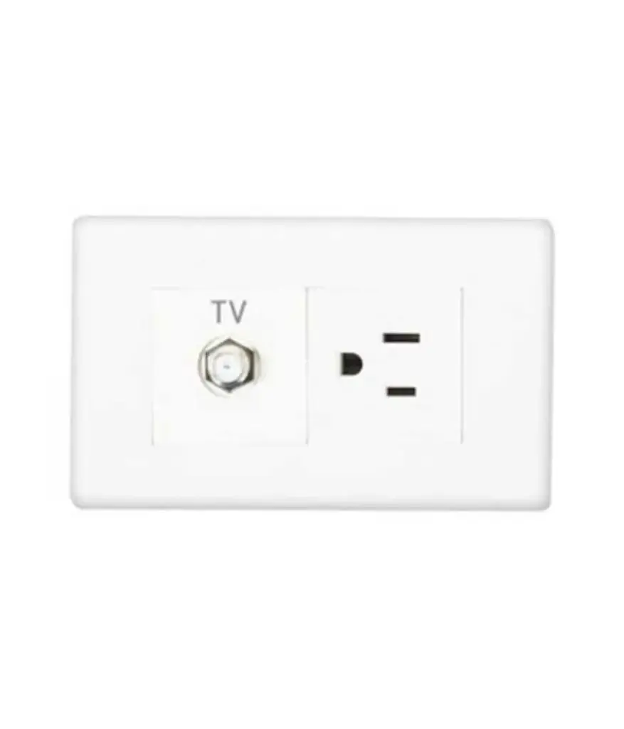 Tomacorriente polar/simple + TV coaxial p/empotrar Blanco Optimus MAVIJU
