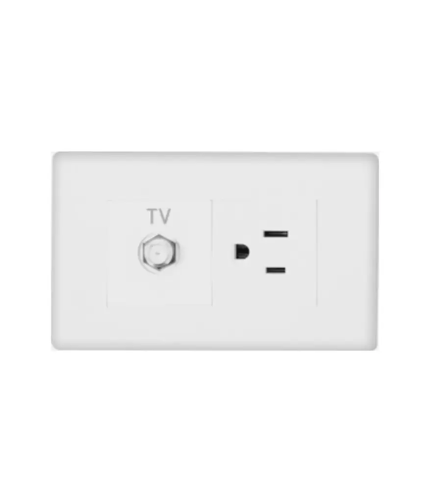 Tomacorriente polar/simple + TV coaxial p/empotrar Marfil MAVIJU