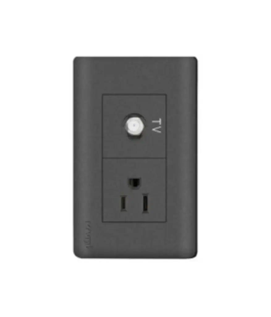 Tomacorriente polar/simple + TV coaxial p/empotrar Negro MAVIJU