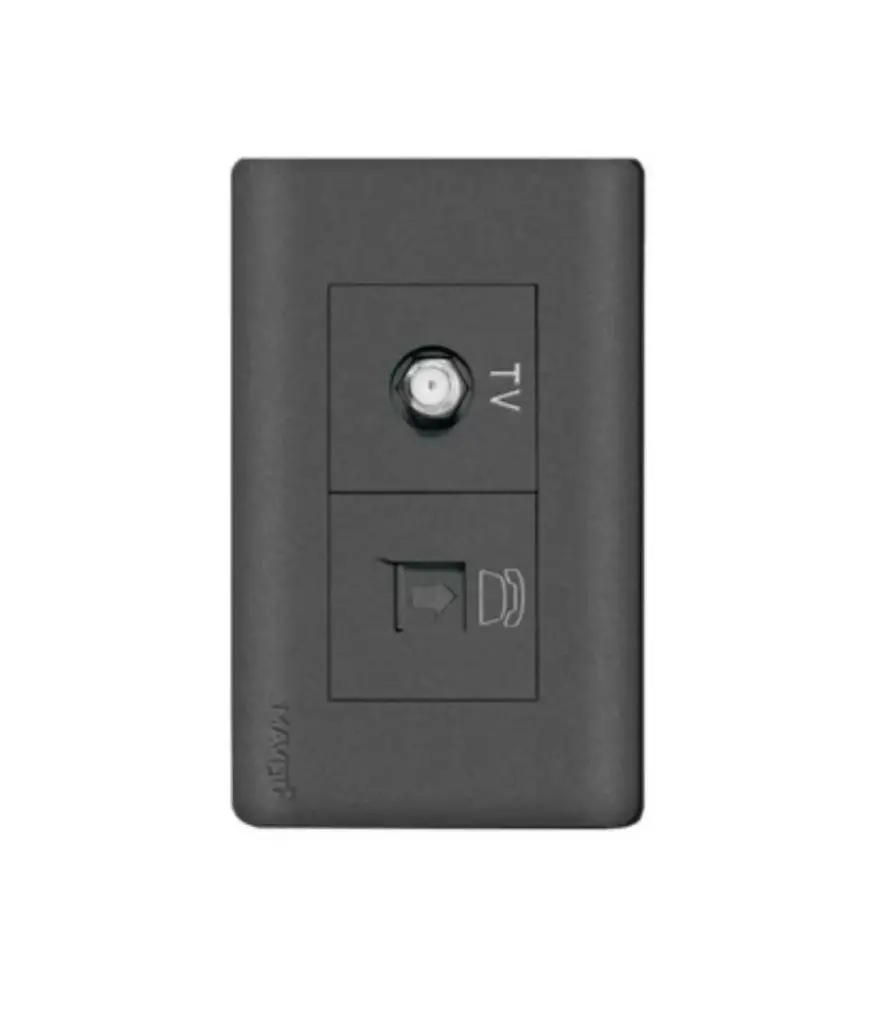 Toma p/Telefono RJ11 + TV coaxial p/empotrar Negro MAVIJU