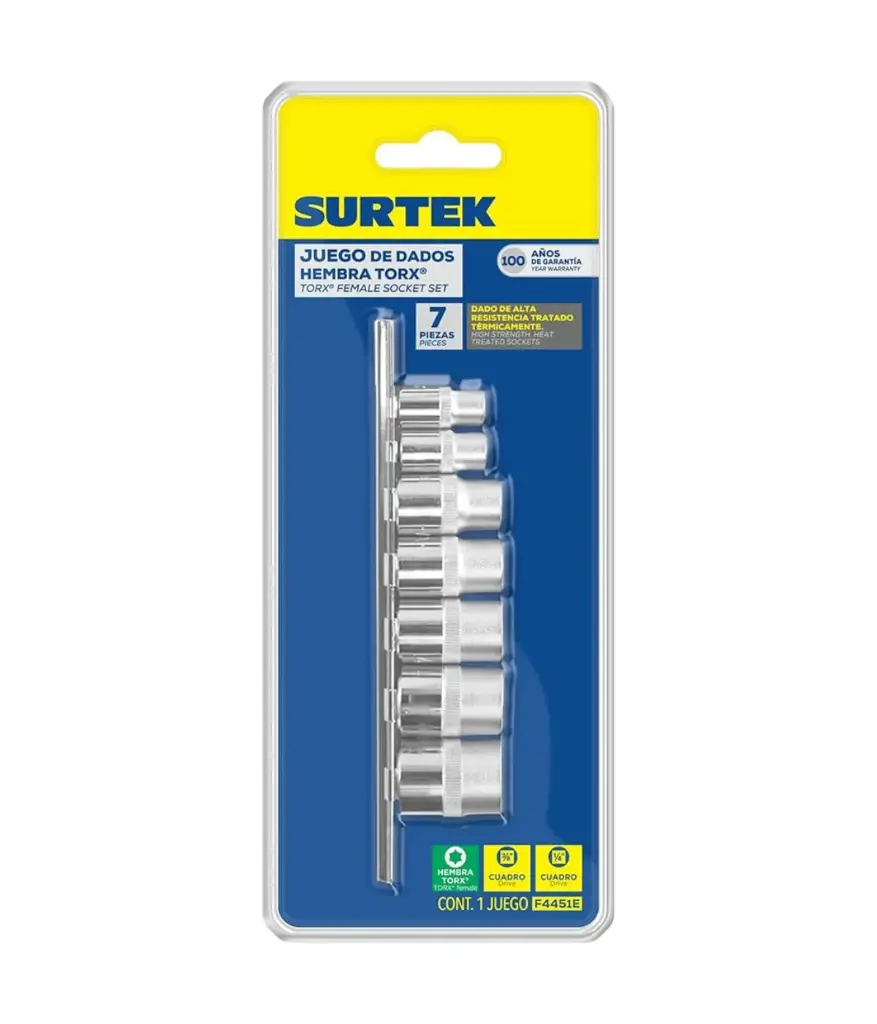 Dados jgo 7pzs TORX Hembra M1/4 - M3/8 (E6-E8) (E10-E16) SURTEK F4451E