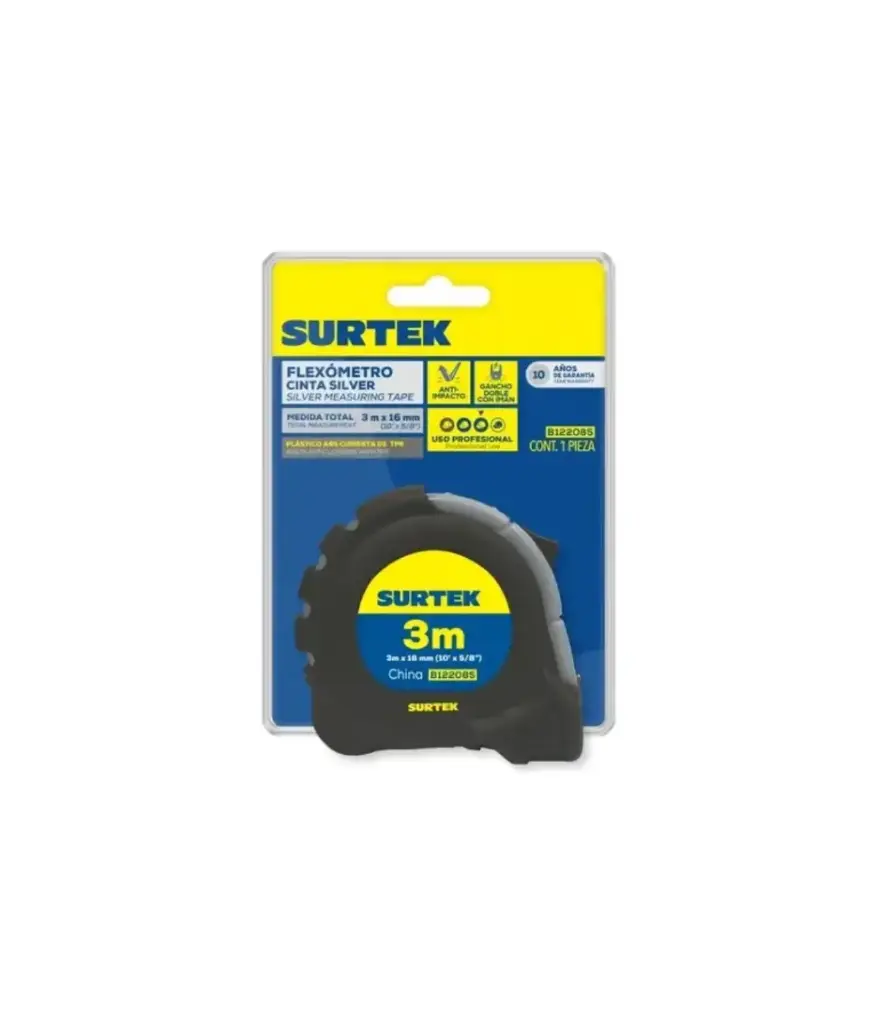 Flexometro 3 mts SURTEK anti-impacto punta/imantada (B122085)