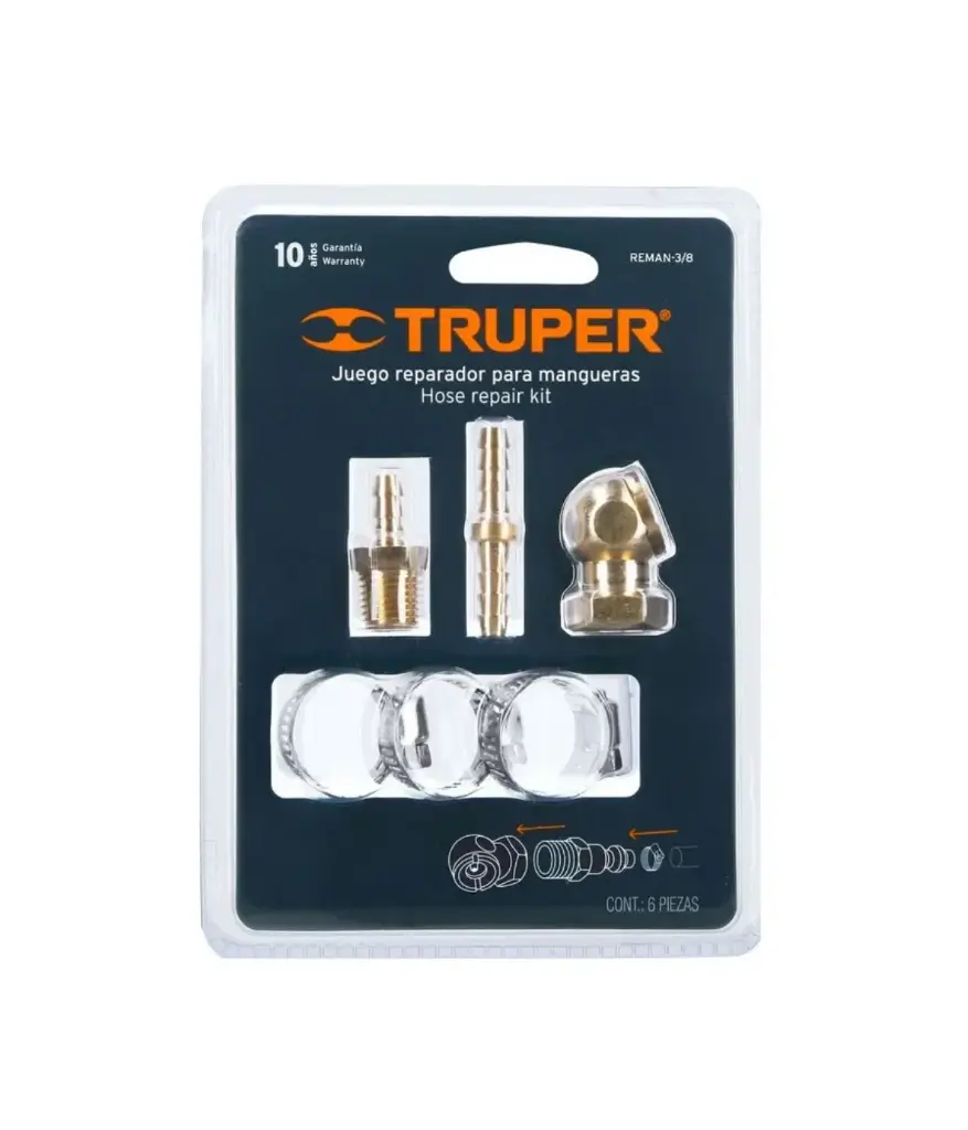Juego 6pzs reparacion p/manguera 3/8 TRUPER (REMAN-3/8)