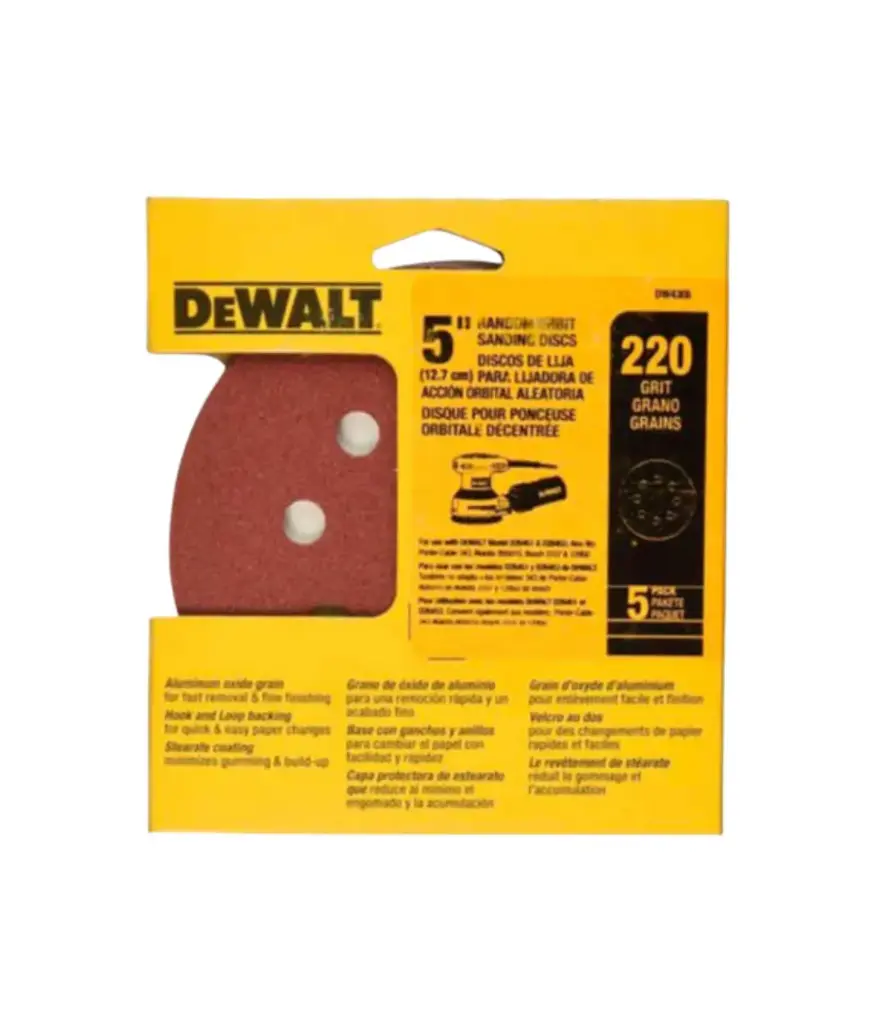 Lija disco 5" DEWALT (jgo 5 unid.) #220 p/Lijadora DW4306 (8hueco)