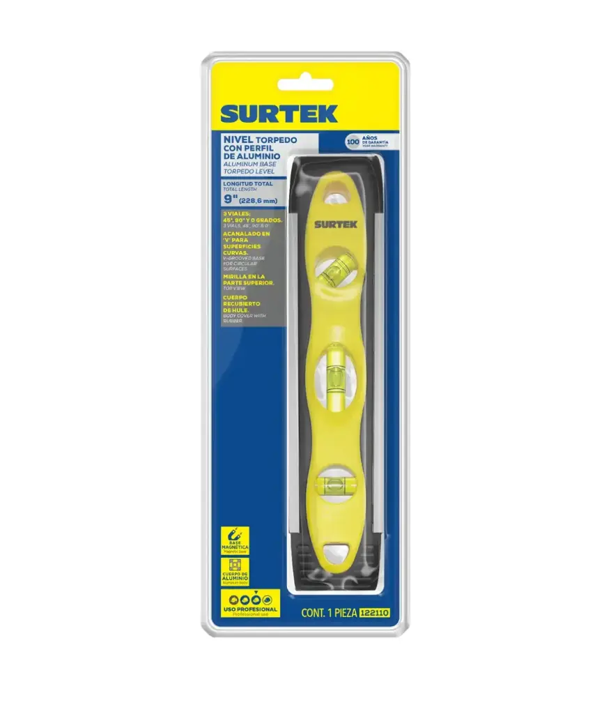 Nivel de aluminio 9" 3 gotas SURTEK magnetico (122110)