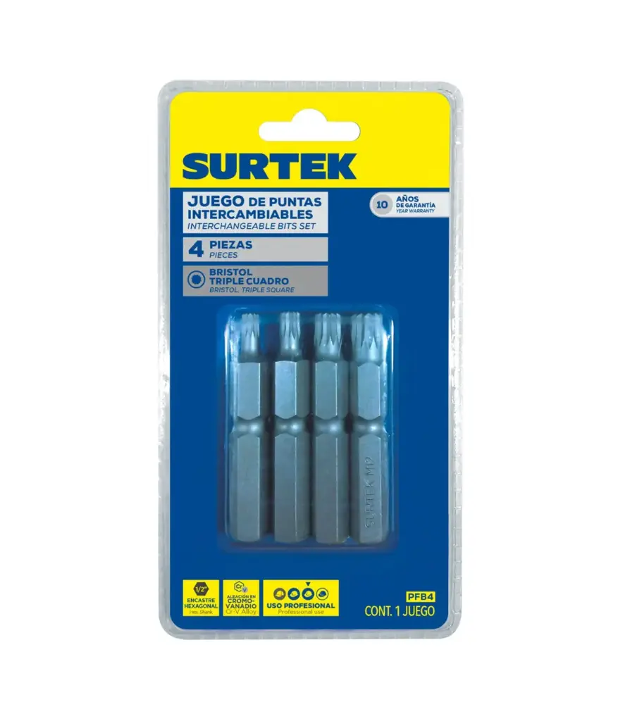 Puntas 4pzs 1/2" EXAGONAL triple cuadro PFB4 SURTEK