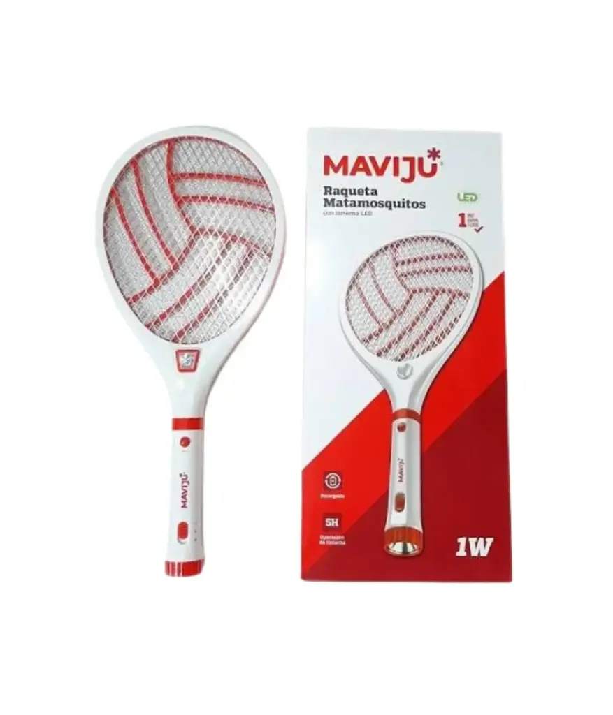 Raqueta mata-insectos Recargable Blanco c/linterna (HE040050) MAVIJU