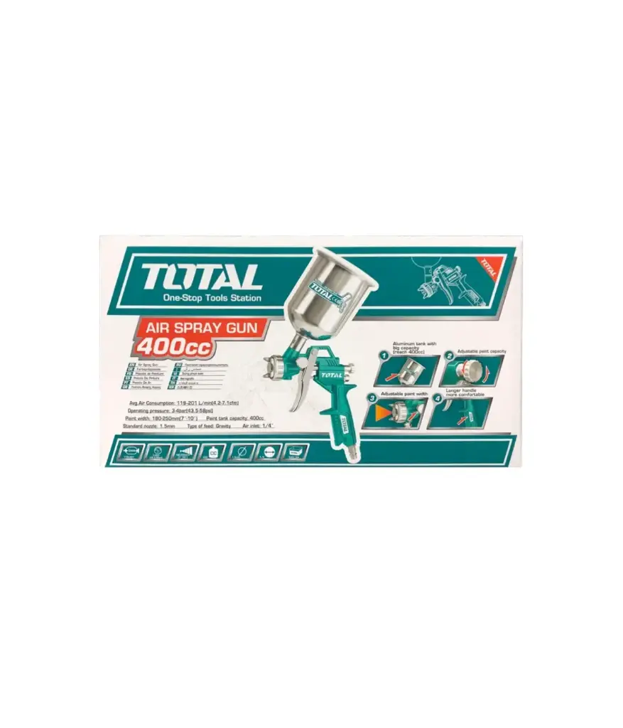 Pistola p/pintar de gravedad 1.5MM 400cc 58PSI PTK