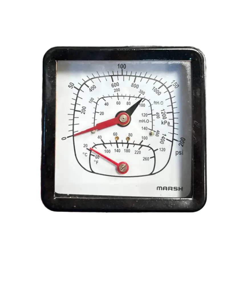 Termometro manometro p/caldero 3 1/2" 0-200PSI (20º A 120º) Y22016