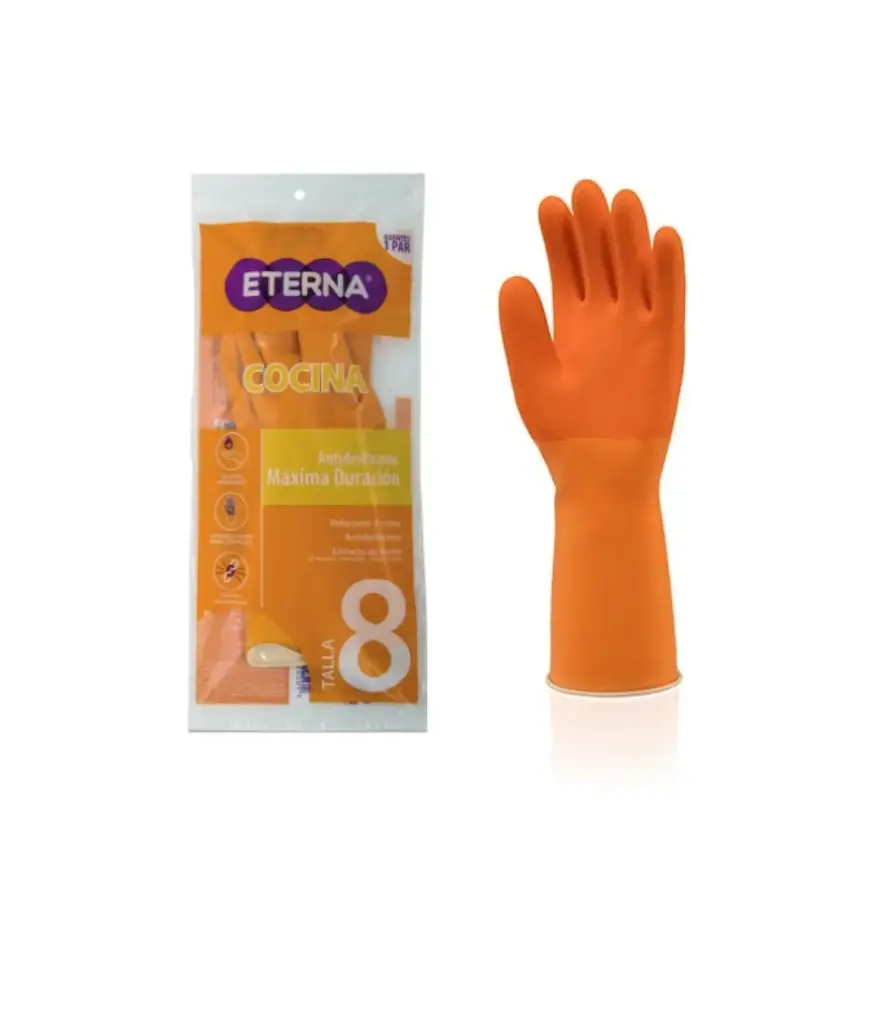 Guantes de caucho # 8 Antideslizante ETERNA naranja Maxima Duracion