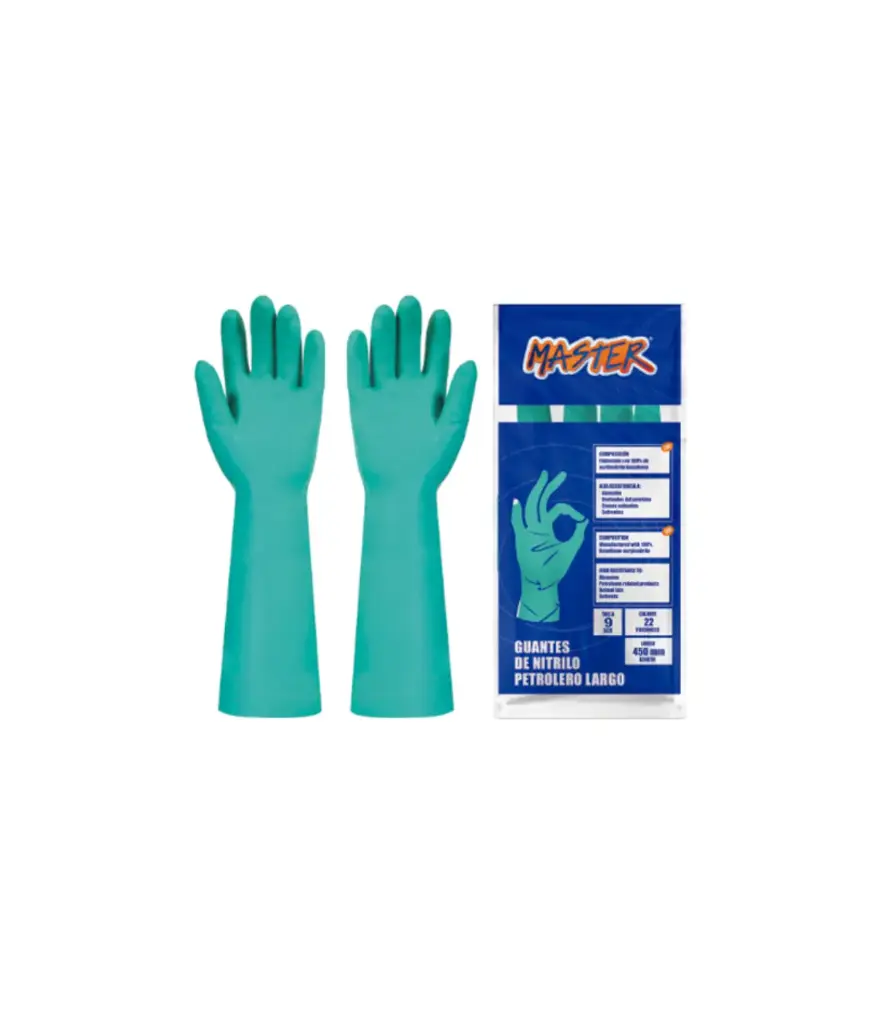 Guantes de caucho # 9 Master/Strongman NITRILO Turqueza (L)