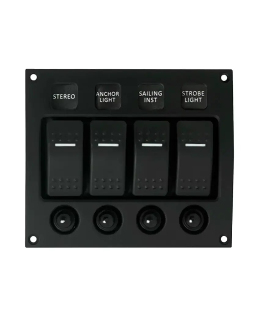 Switch PORTAFUSIBLE de 4 servicios MARPAC c/luz ref. (7-1250) 20A 12V/10A 24V