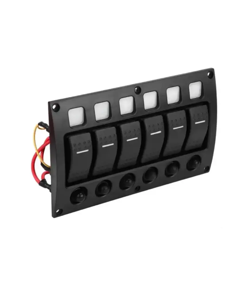 Switch PORTAFUSIBLE de 6 servicios MARPAC c/luz ref. (7-1251) 20A 12V - 10A 24V