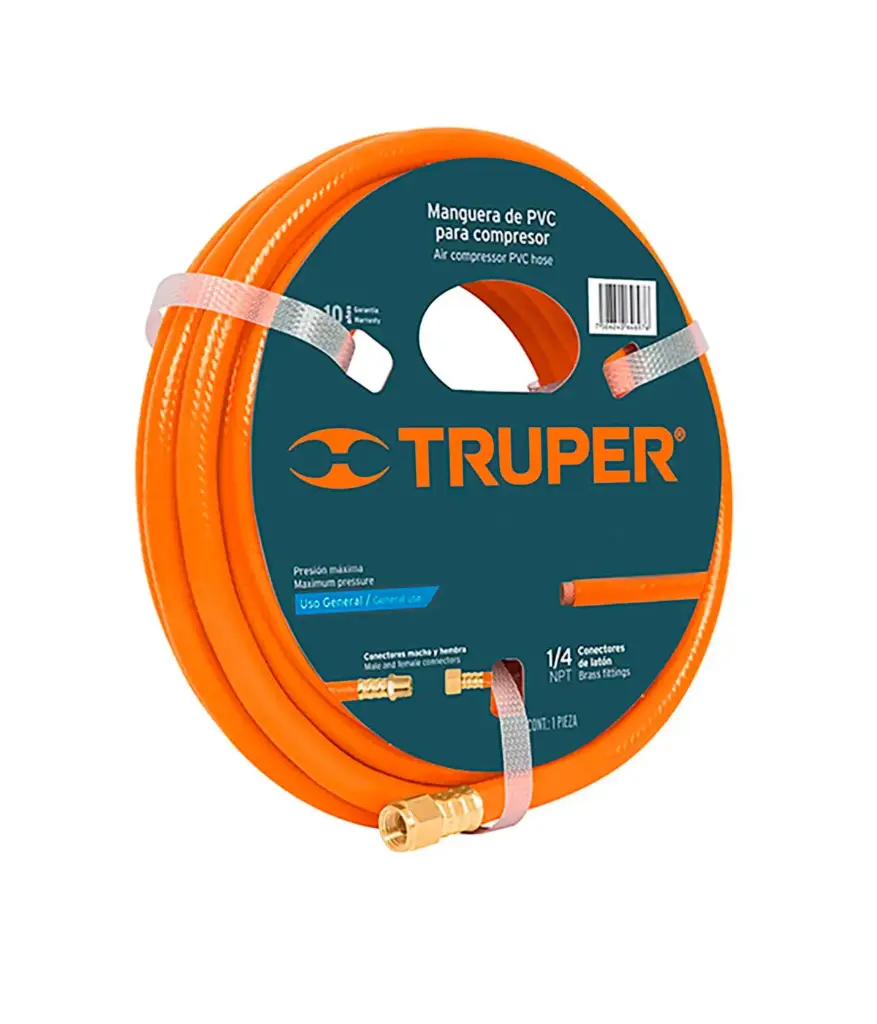 Manguera p/compresor 1/4" 284PSI (10 mtr) TRUPER naranja