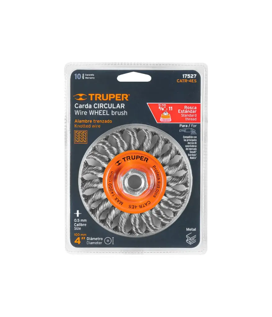 Cepillo circular Plano 4" x 5/8" Trenzado (CATR-4ES)TRUPER  