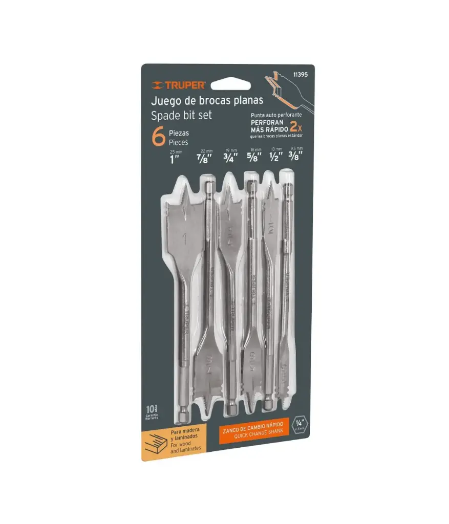 Broca de paleta Juego 3/8" a 1" p/madera TRUPER