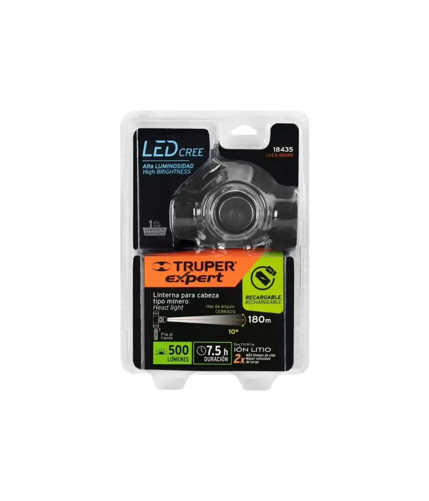 LINTERNA DE MINERO 1 LED CREE 500 RECARGABLE EXPERT-TRUPER