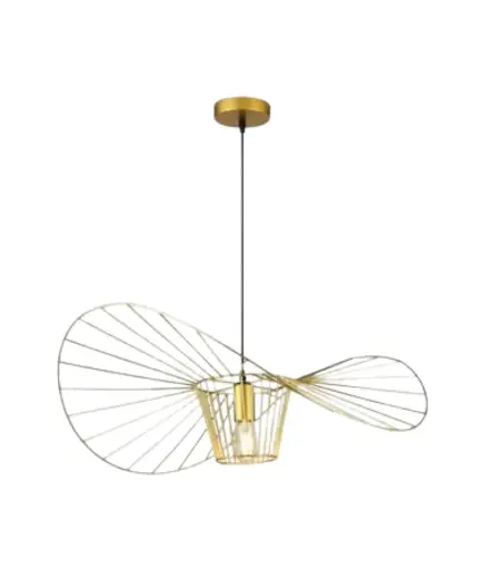[EE.LAMP.0013] Lampara Colgante Decorat. 1L E27 110V Metal Sombrero Varilla Medium Dorado MAVIJU s/foco