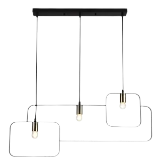 [EE.LAMP.0020] Lampara Colgante Decorat. 3L E27 110V Metal Cuadricular Negro MAVIJU s/foco