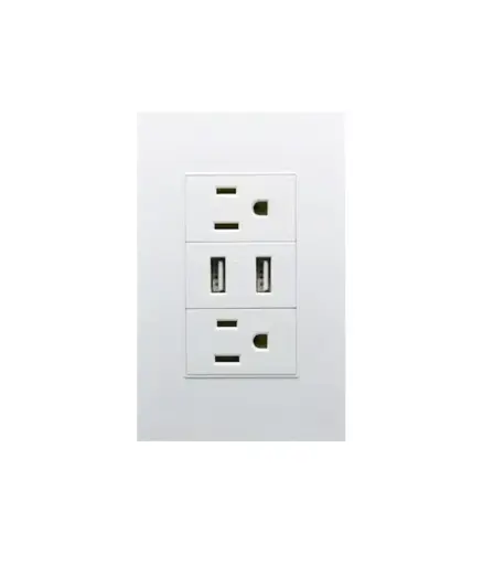 [EE.TOCO.0023] Tomacorriente doble + 2 entrada (USB 2.1A) 110V 15A VOLTECK (MULTIToma)