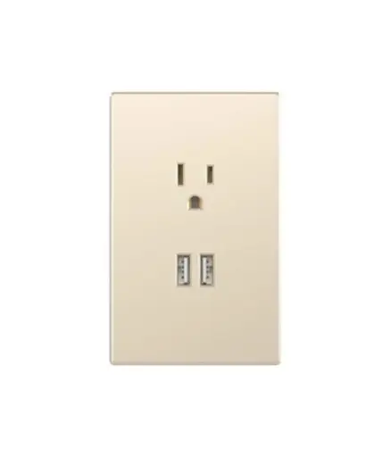 [EE.TOCO.0048] Tomacorriente polar/simple + 2 USB p/empotrar Champagne Optimus MAVIJU