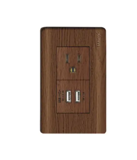 [EE.TOCO.0049] Tomacorriente polar/simple + 2 USB p/empotrar Maderado MAVIJU