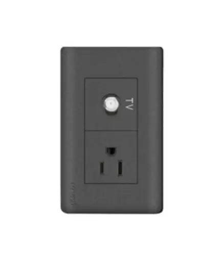 [EE.TOCO.0058] Tomacorriente polar/simple + TV coaxial p/empotrar Negro MAVIJU
