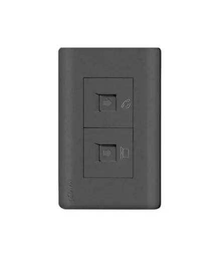 [EE.TODA,0014] Toma p/Datos RJ45 + Telefono RJ14 p/empotrar Negro MAVIJU CAT6