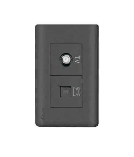 [EE.TOTE.0008] Toma p/Telefono RJ11 + TV coaxial p/empotrar Negro MAVIJU