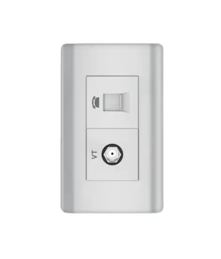 [EE.TOTE.0009] Toma p/Telefono RJ11 + TV coaxial p/empotrar Plateado MAVIJU